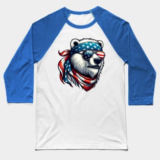 Polar Bear American USA Flag Sunglasses 4th of July Baseball T-Shirt